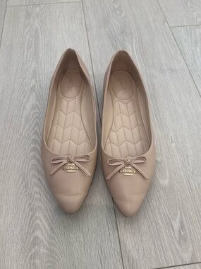 Coach Blush Tan Leather Pointed Ballet Flats with Bow
